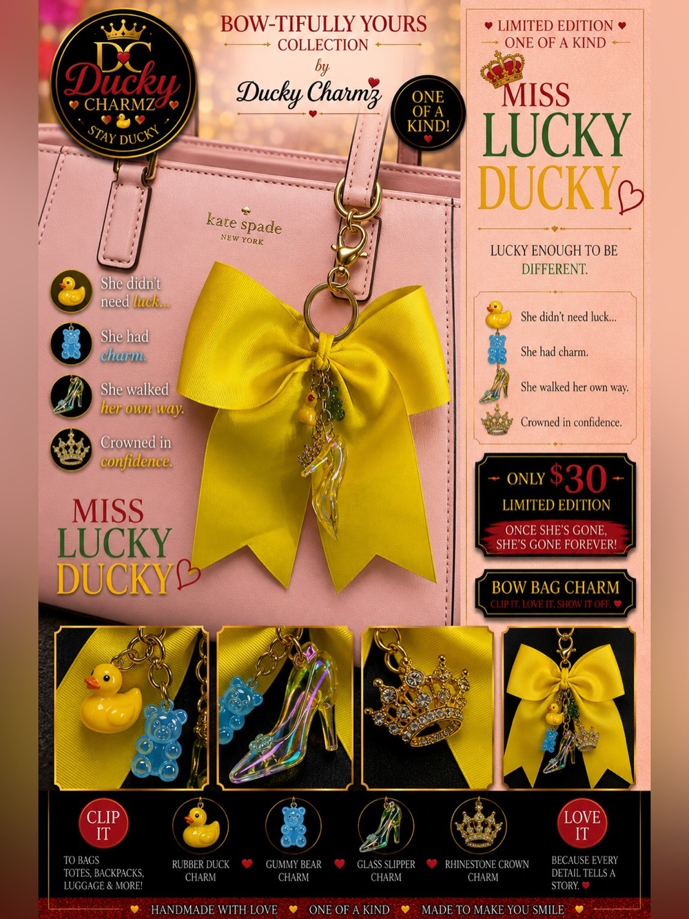 🌼 Ducky Charmz MISS LUCKY DUCKY™ Bow Bag Charm